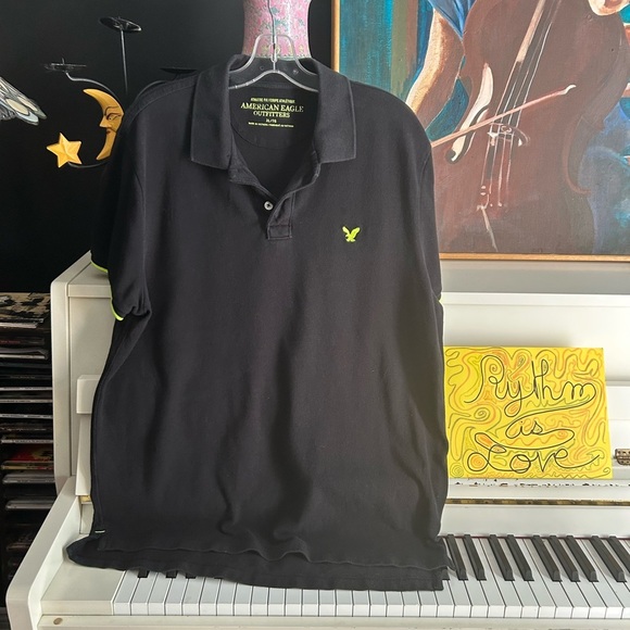 American Eagle Outfitters Black Polo with Bright Green Highlights XL - Picture 7 of 16